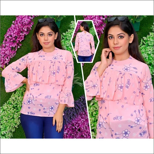 Ladies Pink Georgette Printed Top