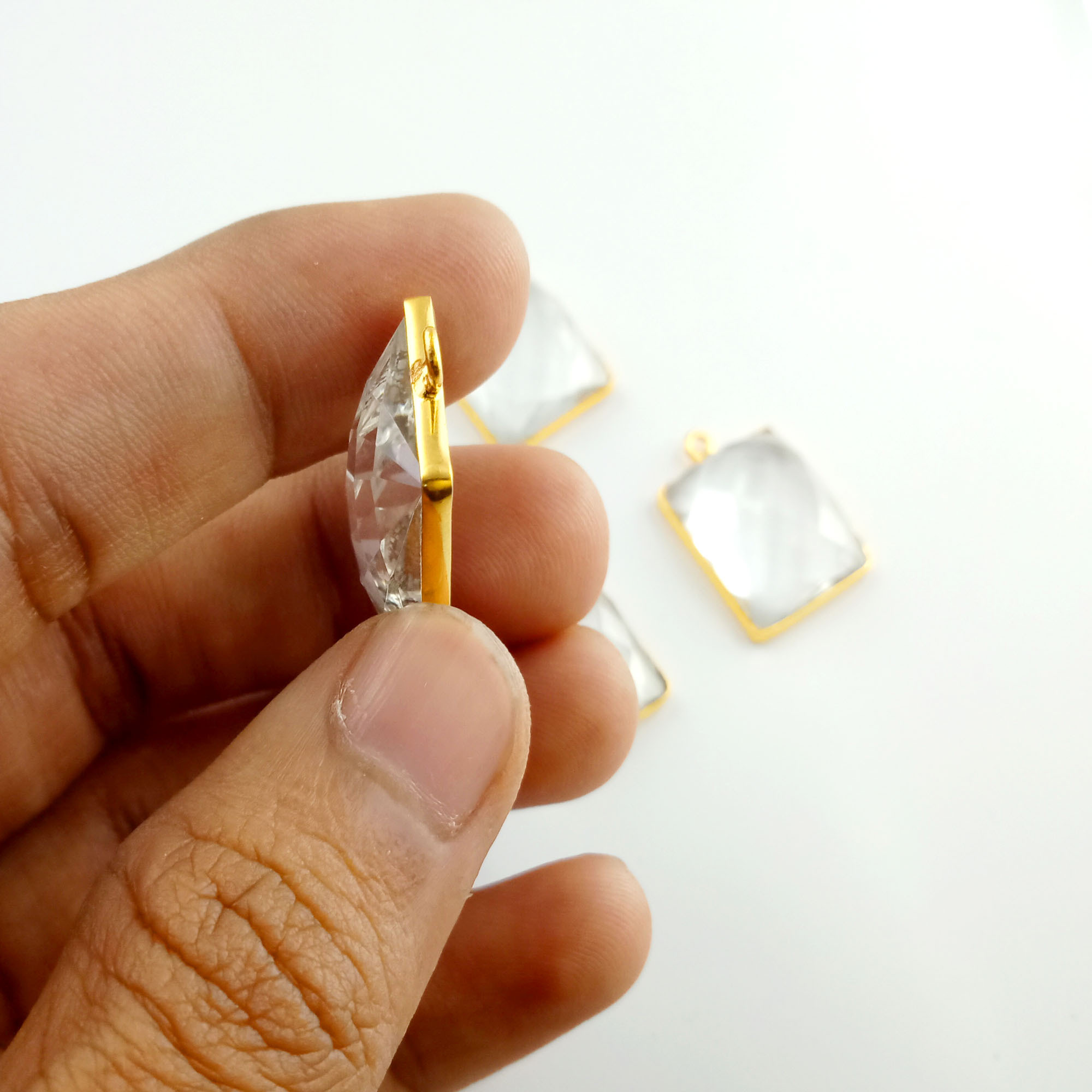 Clear Quartz Rose Cut Bezel Pendant - Rectangle Shape - Flat Back Gemstone