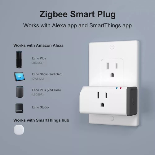 ZigBee US Version 15A Zigbee Smart Plug Socket Work with SmartThings Hub Voice Control via Alexa