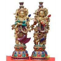 Metal Aakrati Brass Radha Krishna Statue  20 Inch Tall Radha Krishna Figurine In Brass  Large Radha-krishna Sculpture Hindu Divine Couples  Marriage Gift