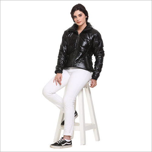 Black Ladies Nylon Puffer Jacket