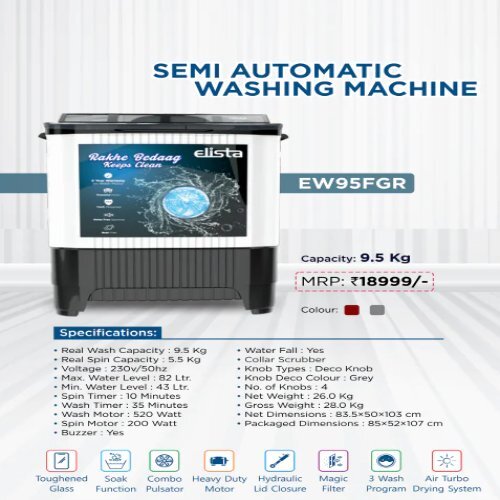 ELISTA Semi Automatic Washing Machine 9.5kg