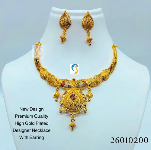 GOLD PALTED DESIGNER CHOWKER NECKLACE WITH EARRING