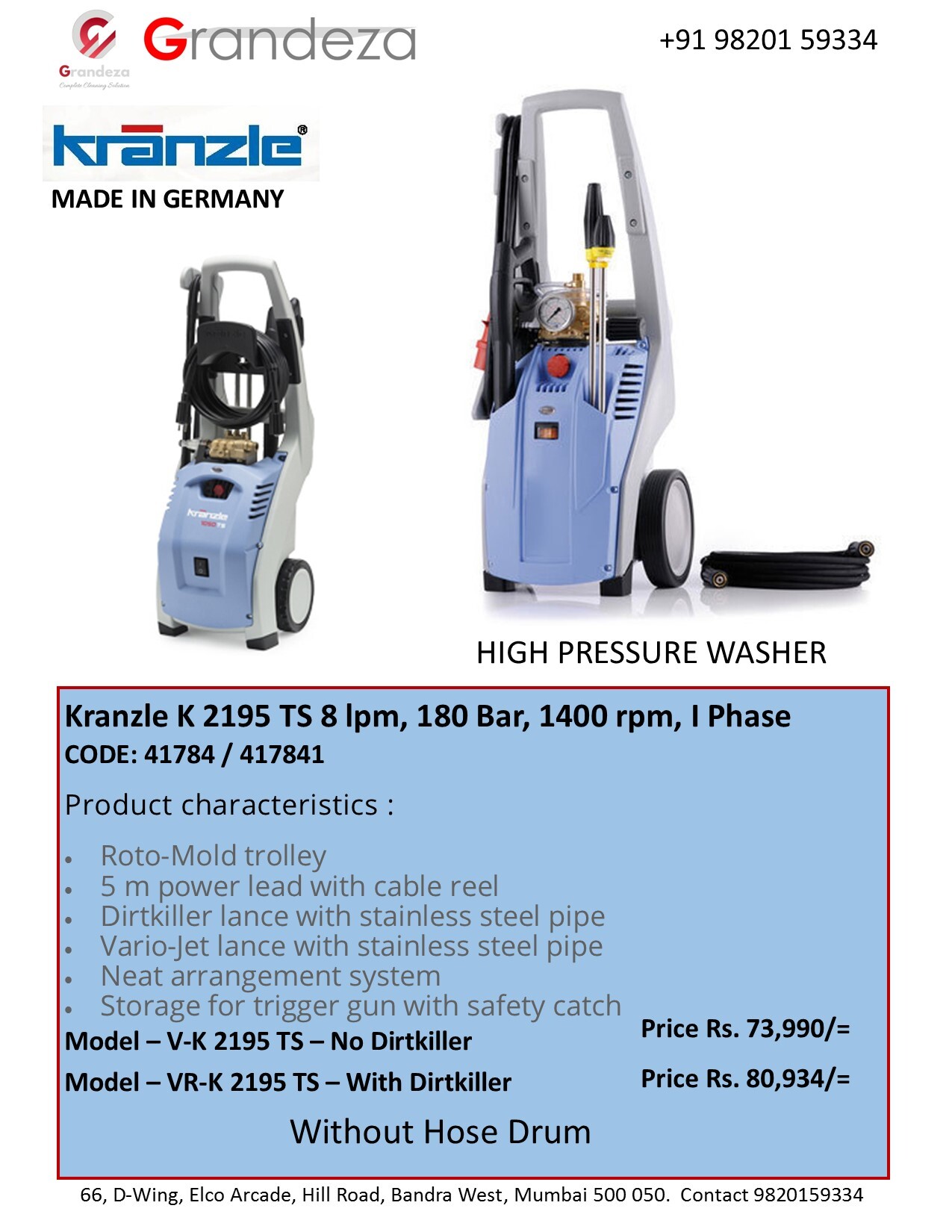 KRANZLE High Pressure Washer VR K 2195 TS