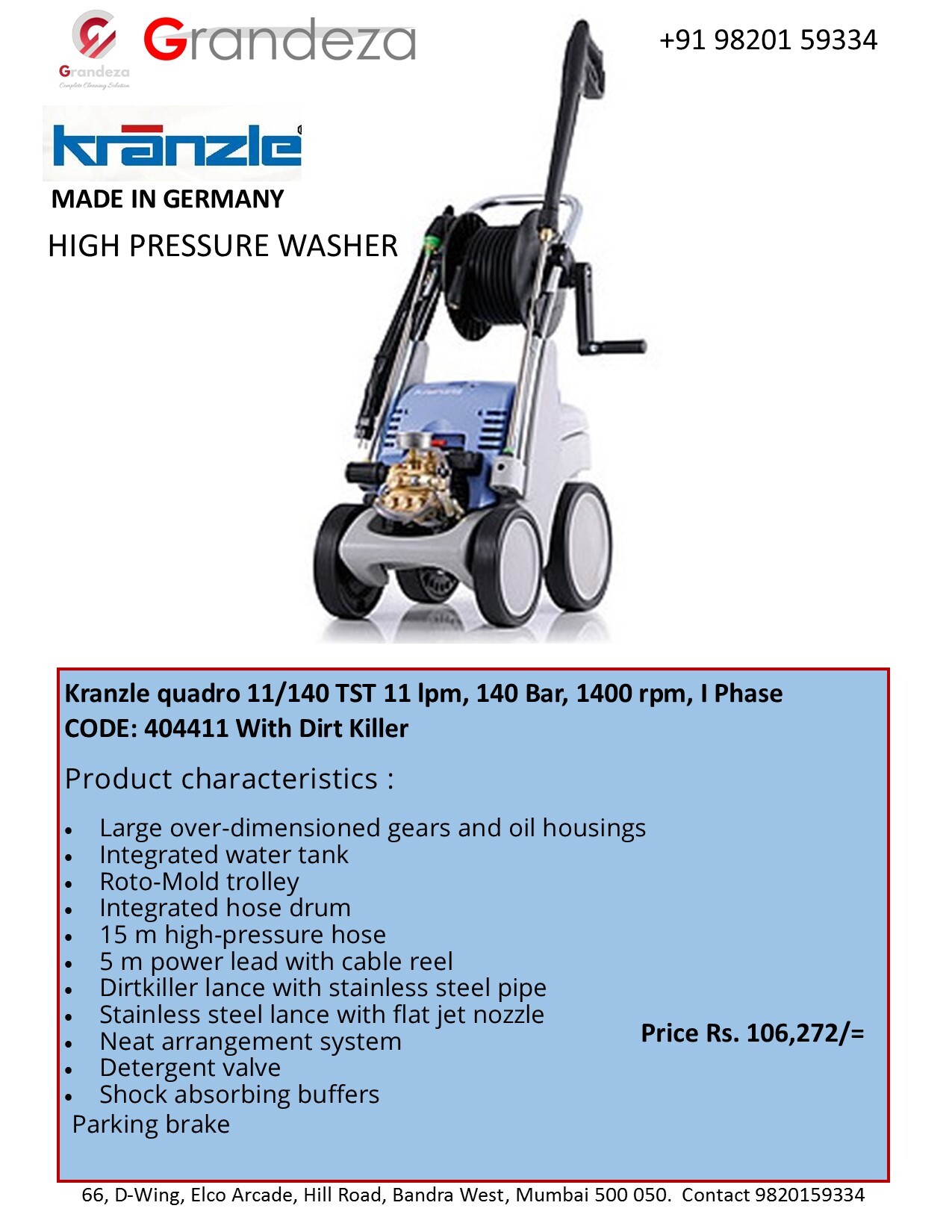 KRANZLE High Pressure Washer Quadro 11 140 TST