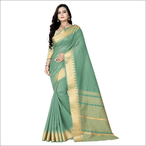 Light Green Ladies Cotton Silk Fancy Sarees