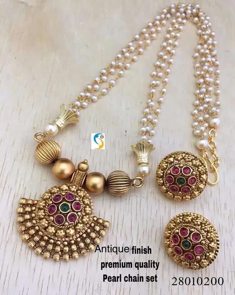 ANTIQUE FINISH PEARL CHAIN NECKLACE