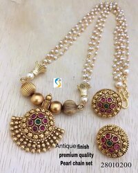 ANTIQUE FINISH PEARL CHAIN NECKLACE