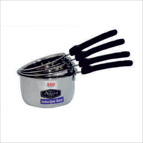 22G Biding Saucepan - Stainless Steel, Induction Base, Polished Silver Finish | Corrosion Resistant, Set of 4 Pieces, Round Shape