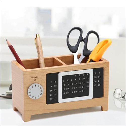 Rectangular Wooden Desktop Organizer with Clock