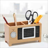 Wooden Desktop Organizer with Clock