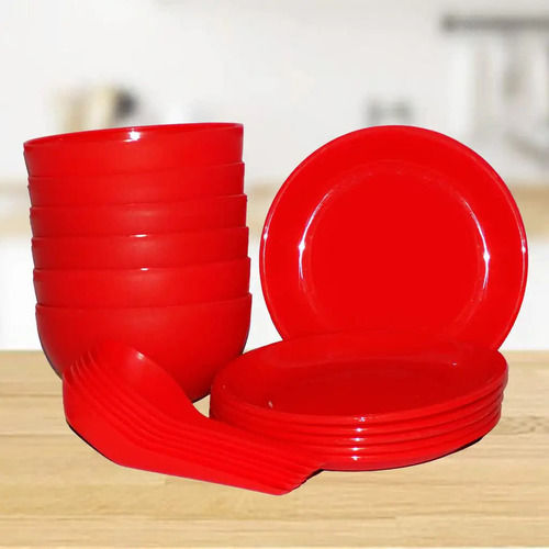 Red Soup Bowl Set With Spoon And Saucer