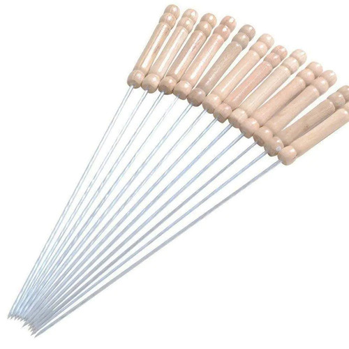 BBQ Tandoor Skewers - Stainless Steel with Wooden Handle | Lightweight, Non-Toxic, Heat Resistant for Grilling and Roasting