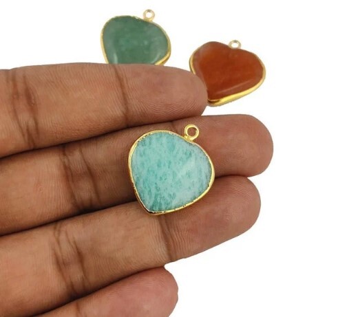 Puffy Heart Shape Gemstone Pendant Dalmatian Amazonite Rose quartz Red Agate Gemstone Charms Necklace