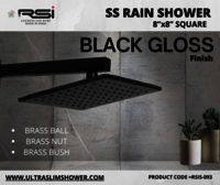 BLACK GLOSS SS RAIN SHOWER SQUARE 8''X8''