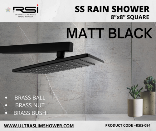 BLACK MATT SS RAIN SHOWER SQUARE 8''X8''