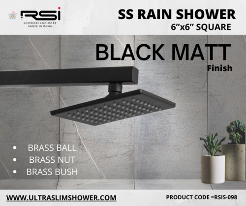 BLACK MATT SS RAIN SHOWER SQUARE 6''X6''