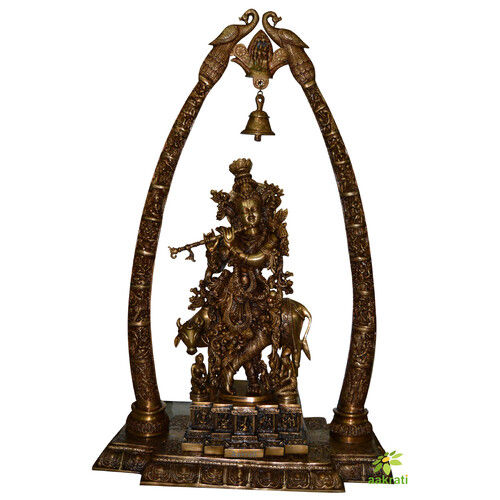 Prabhavaliand Lord Krishna Mounted On Big Gold Frame Temple Frame Handcrafted .