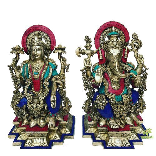 Laksmi Ganesha Statue in Dual Stone work Finish Metal Brass Decorative god idol Home decor  Gift