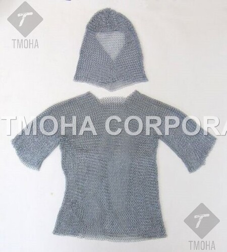 Medieval Chainmail Armor Suit Fully Wearable Skirt Chain Mail Armor w/ Hood MC0006