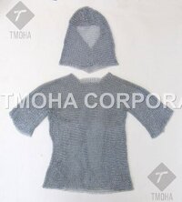 Medieval Chainmail Armor Suit Fully Wearable Skirt  Heavy Duty Chain Mail W./Hood MC0008
