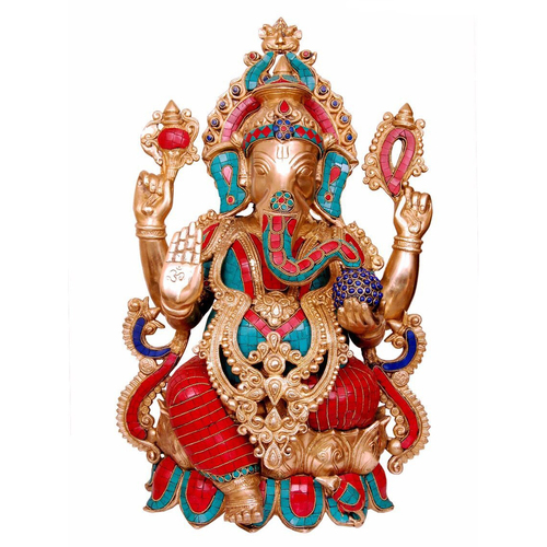 Ganpati Statue- 21 inch Ganesh statue with stone work