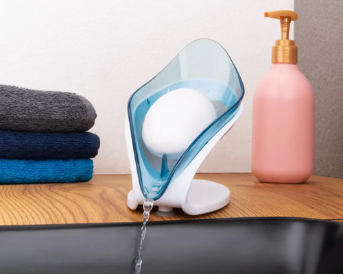 Self Draining Bathroom Soap Holder - Plastic , Multi-Purpose Leaf Design with Drainage Port for Easy Cleaning and Waste Reduction