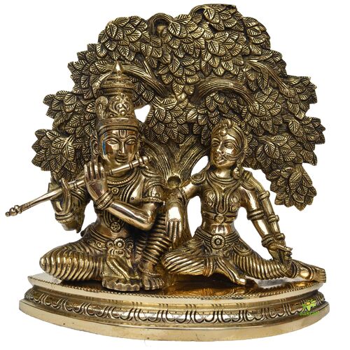 Sitting Radha Krishna Statue under tree Couple Statue God of Lovers Gift Mandir Temple Handmade Moorti