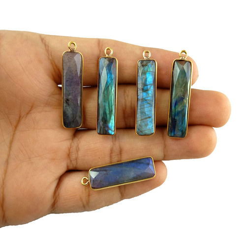 Square Labradorite Gemstone Rectangle Pendant Gold Plated Bar Bezel Pendant -Gemstone Bar Pendant