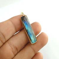 Labradorite Gemstone Rectangle Pendant Gold Plated Bar Bezel Pendant -Gemstone Bar Pendant