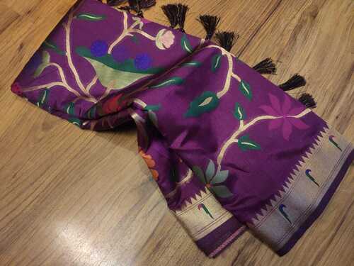 Dark Purple Manobangdi Paithani Silk Saree Banarashi