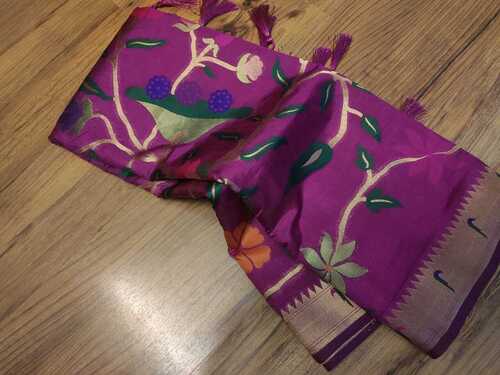 Dark Purple Manobangdi Paithani Work Saree