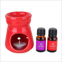 Aroma Tea Light Burner Red Colour Diffuser Pot With 1 Tea Light Candle And 2 Scented Oils (10 ML)