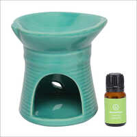 Ceramic Aroma Tea Light Burner Green Colour Diffuser Pot With 1 Tea Light Candle And 1 Scented Oils