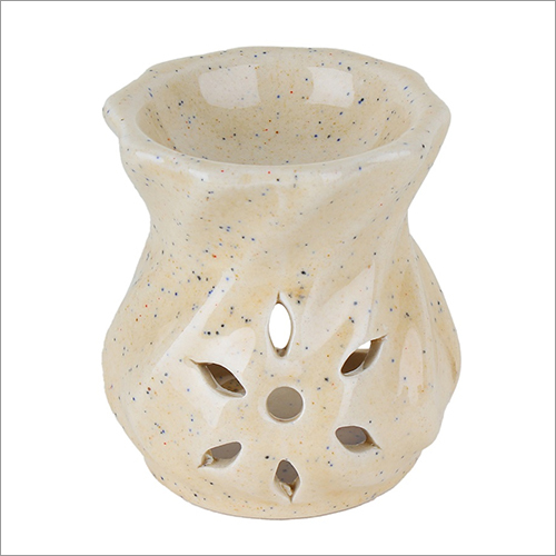 Flower Design Ceramic Aroma Tea Light Burner Brown Colour Diffuser Pot
