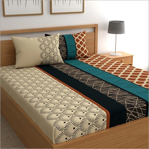 Multicolor Printed Double Bedsheet With 2 Pillow Cover Set