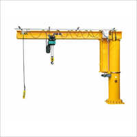 Pillar Mounted JIB Crane - Electric Power Supply, 6 Meter Span, 1 Ton Loading Capacity, Yellow Color, Manual Control | Ideal for Manufacturing Packaging and Warehousing Applications