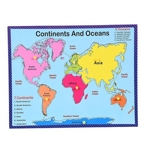 Wooden Continents and Oceans Puzzle