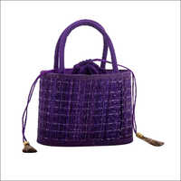 Purple 8x6 Inch River Grass Oval Basket Bag With Handle