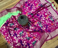 kanchi banarashi soft silk saree birds work