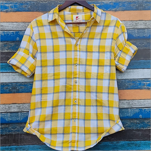 Mens Cotton Checkered Shirt - Cotton Material, Short-Sleeved, Available in Various Colors, Features Washable Design, Perfect for All Seasons