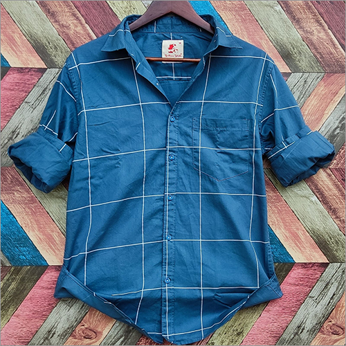 Mens Blue Checkered Casual Shirt