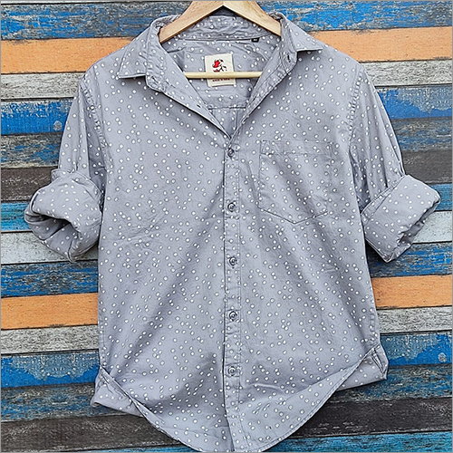 Washable Mens Grey Printed Casual Shirt