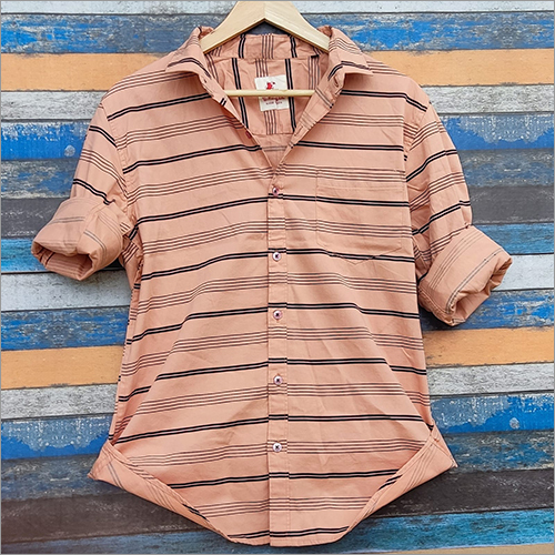 Washable Mens Striped Cotton Slim Fit Casual Shirt
