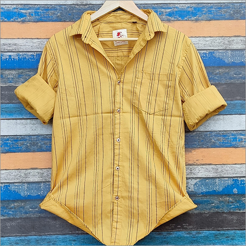 Mens Striped Yellow Casual Shirt