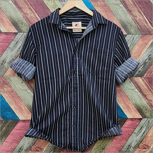 Mens Striped Full Sleeves Casual Shirt - Cotton Material, Roll-Up Sleeves, Regular Collar | Washable, Versatile for All Seasons