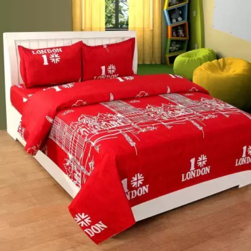 Red P.Rtrend 220 Tc Polycotton Double Printed Bedsheet