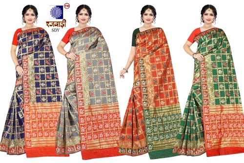 Multicolor Rajwadi Saree Premium Cotton Rajwadi Collection With Blouse And Lace Border