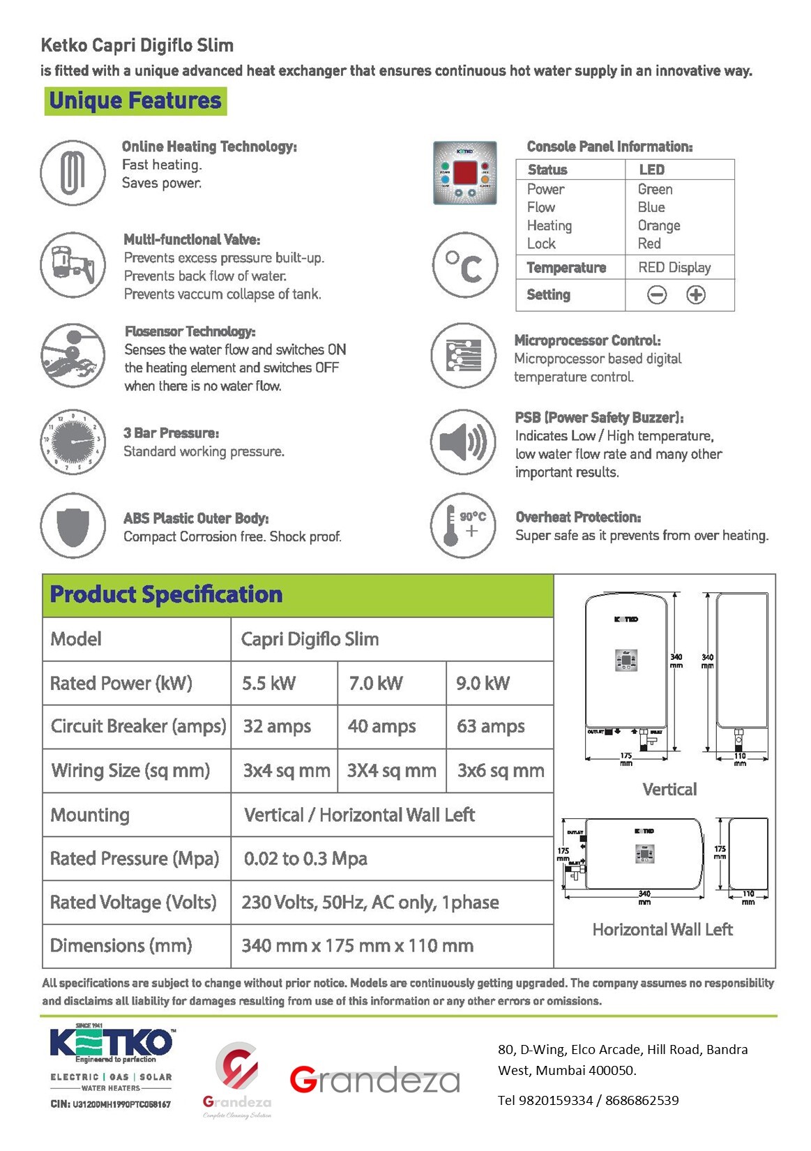 KETKO Online Water Heater Slim 5.5 Kw