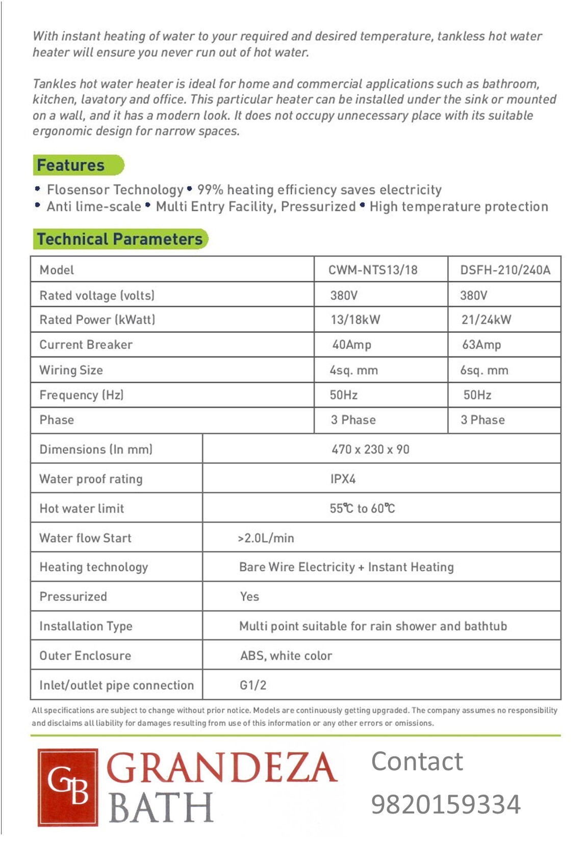 KETKO Online Water Heater DSF-13 KW
